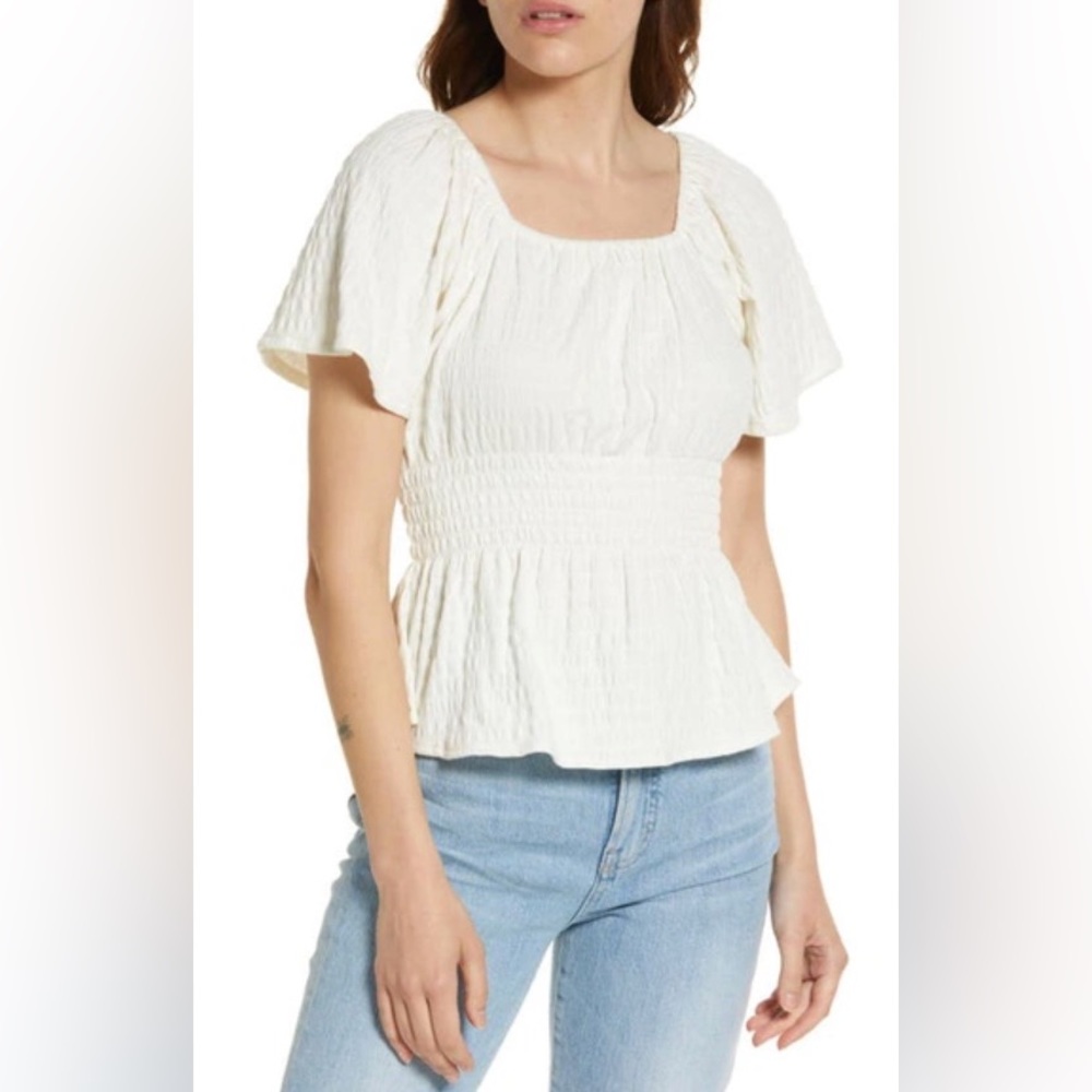 (NWOT) Madewell Crinkle-Knit Square-Neck Smocked Top